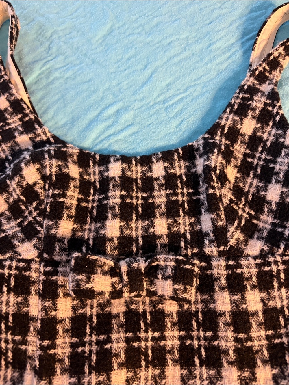 Ladies Black and Cream Plaid Sleeveless Dress - Picture 2 of 7